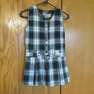 FASHION ESSENTIAL GIRL'S SZ 8 / 10 DRESS NAVY & GREEN PLAID ROMPER JUMPER SKORTS